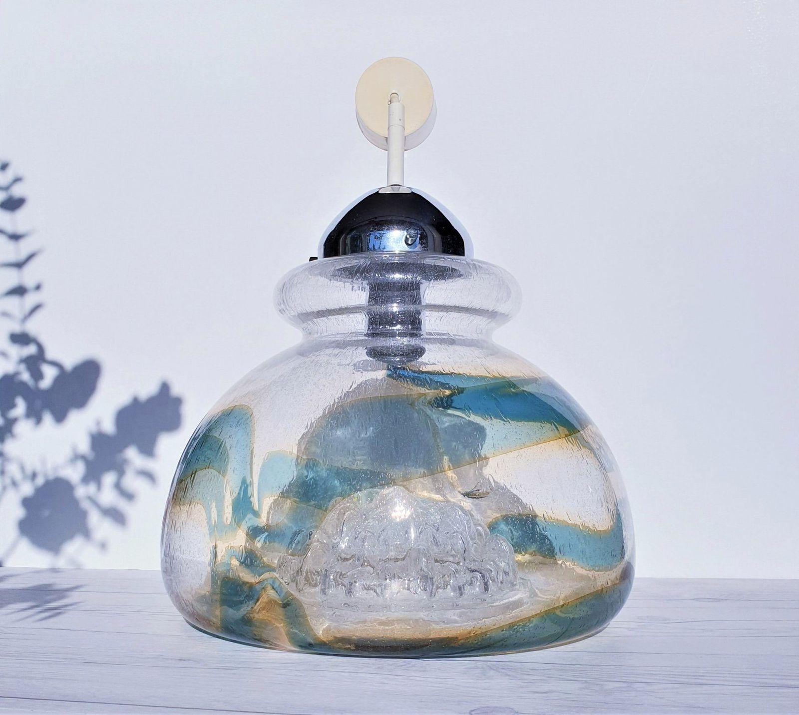 Murano Mazzega Mid Century Pulegoso Glass, Sculptural Layered Pendant Ceiling Light | 1960s   70s