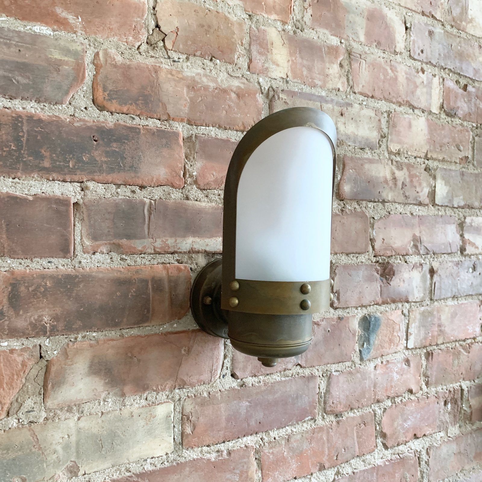 Contemporary Aged Brass Wall Light With Frosted Shade photo Garden Lighting