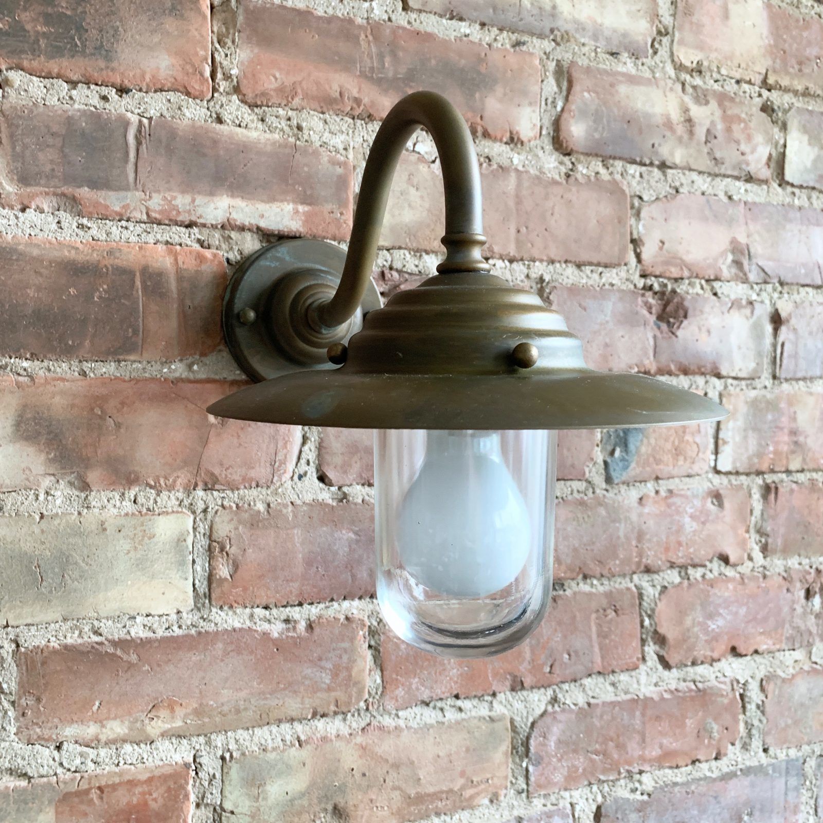 Contemporary Small Aged Brass Swan Neck Shaded Wall Light photo vintage