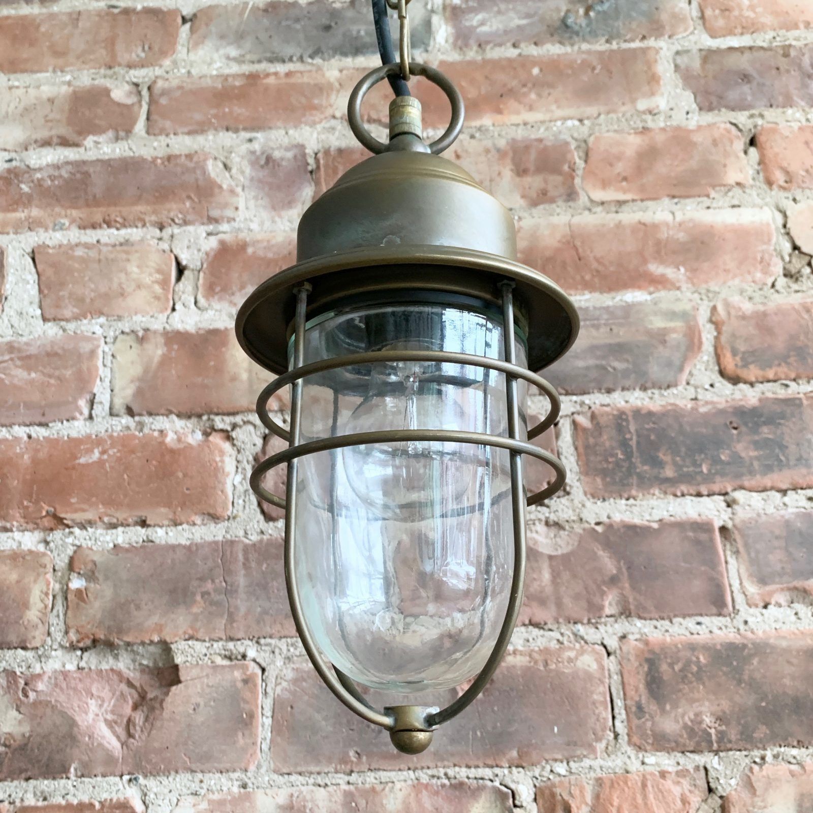 Contemporary Aged Brass Bulk Head Pendant photo vintage