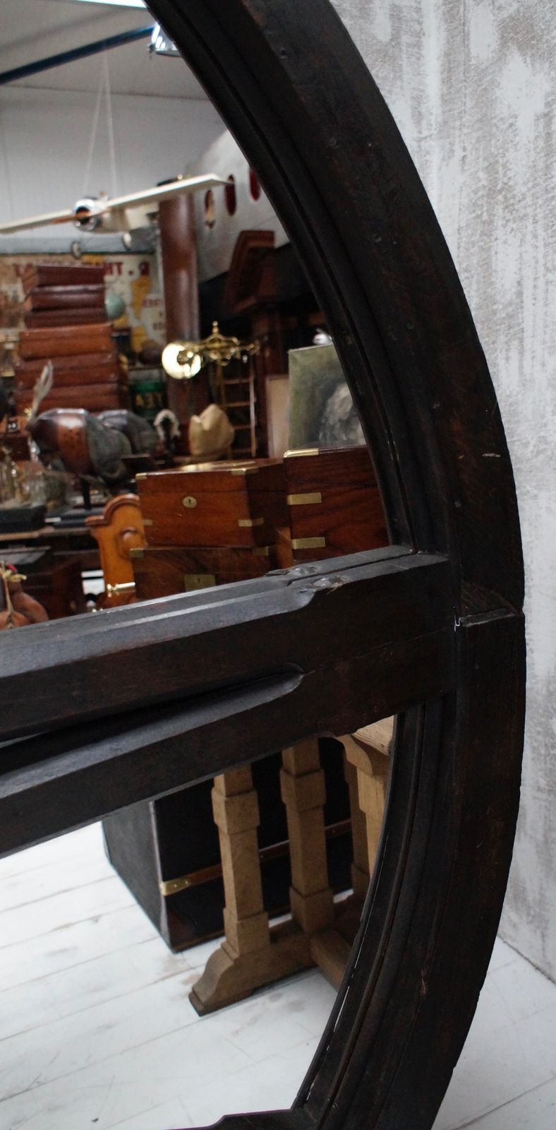 19th Century Large Gothic Bell Wheel Mirror photo furniture