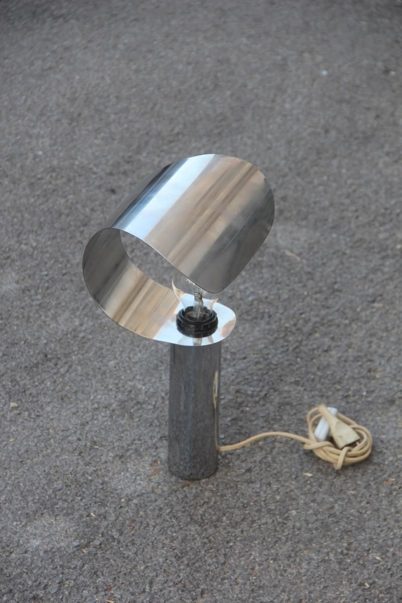Italian Table Lamp Steel Curved Silver, 1970s photo furniture