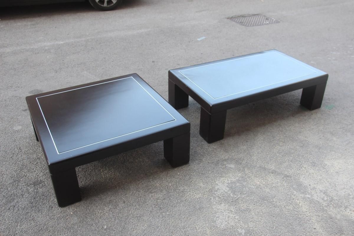 Pair Of Minimalist Low Tables In Brown And Aluminum Lacquer Italian Design, 1970 photo furniture