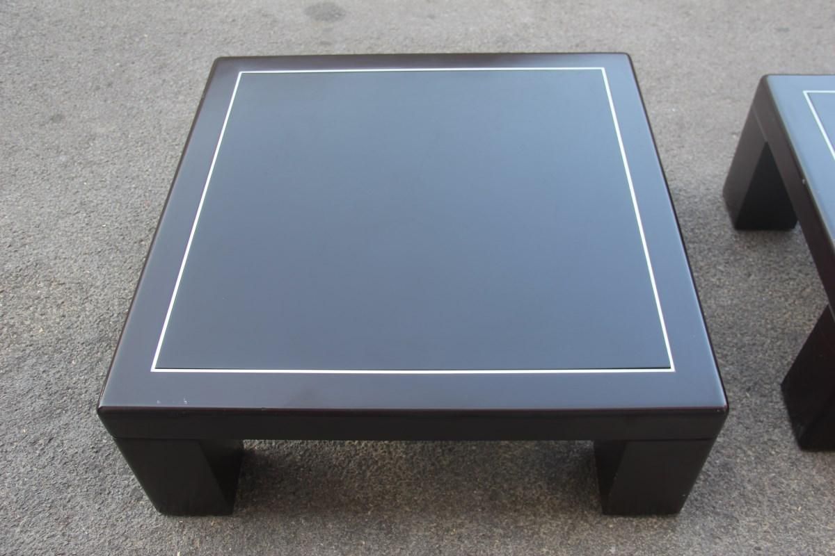Pair Of Minimalist Low Tables In Brown And Aluminum Lacquer Italian Design, 1970 photo for sale