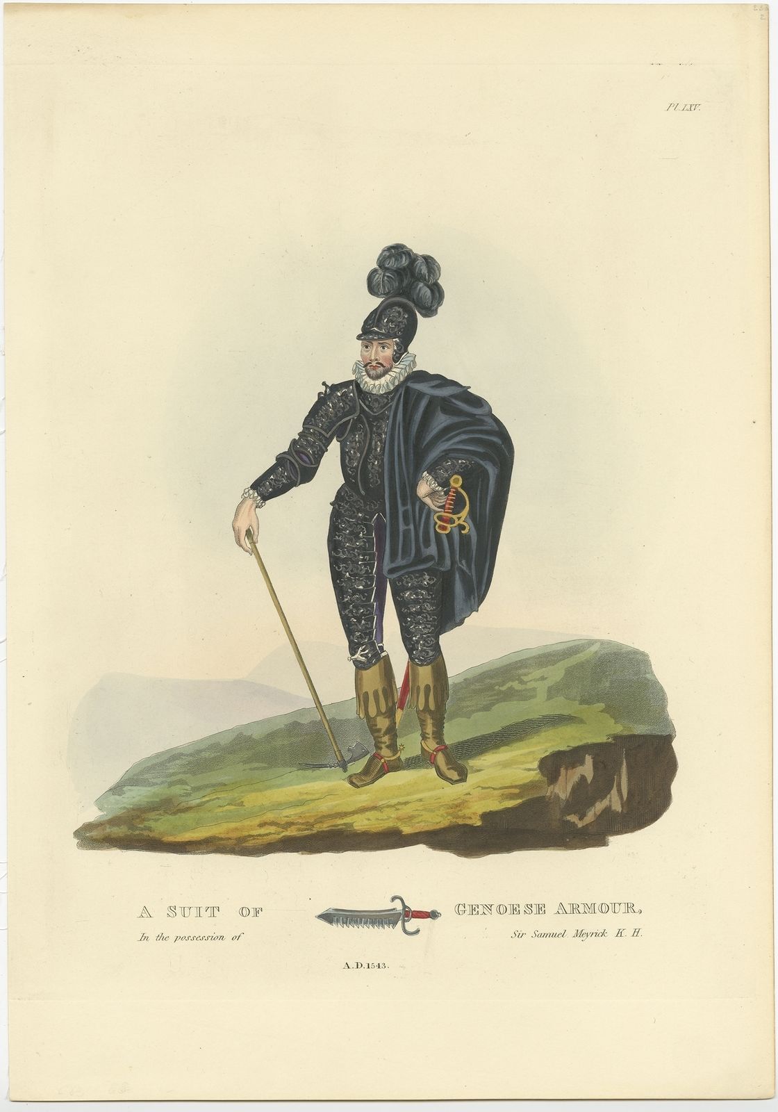 Antique Print Of Genoese Armour By Meyrick (1842)
