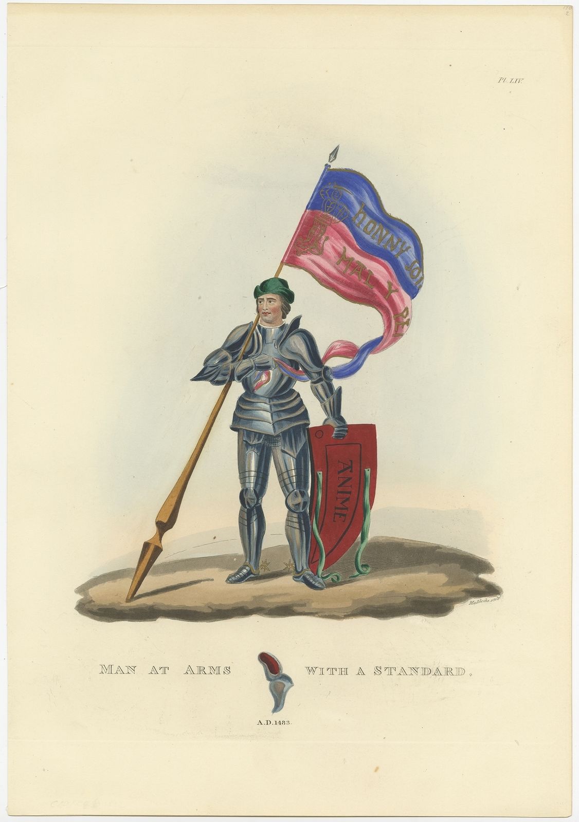 Antique Print Of A Man At Arms By Meyrick (1842)