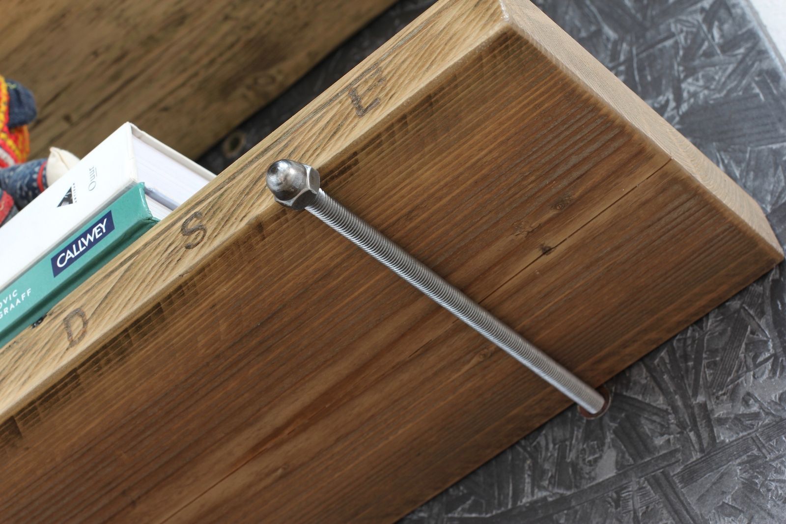 Avon Adjustable Reclaimed Scaffolding Shelves Mounted On Painted Osb With Removable Threaded Peg Supports  photo furniture