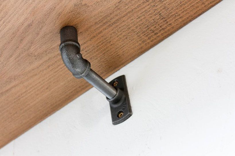 Barnaby Bespoke Adjustable Solid Beech Shelves With Slim Threaded Steel Pipe And Contemporary Collar Supports photo buy