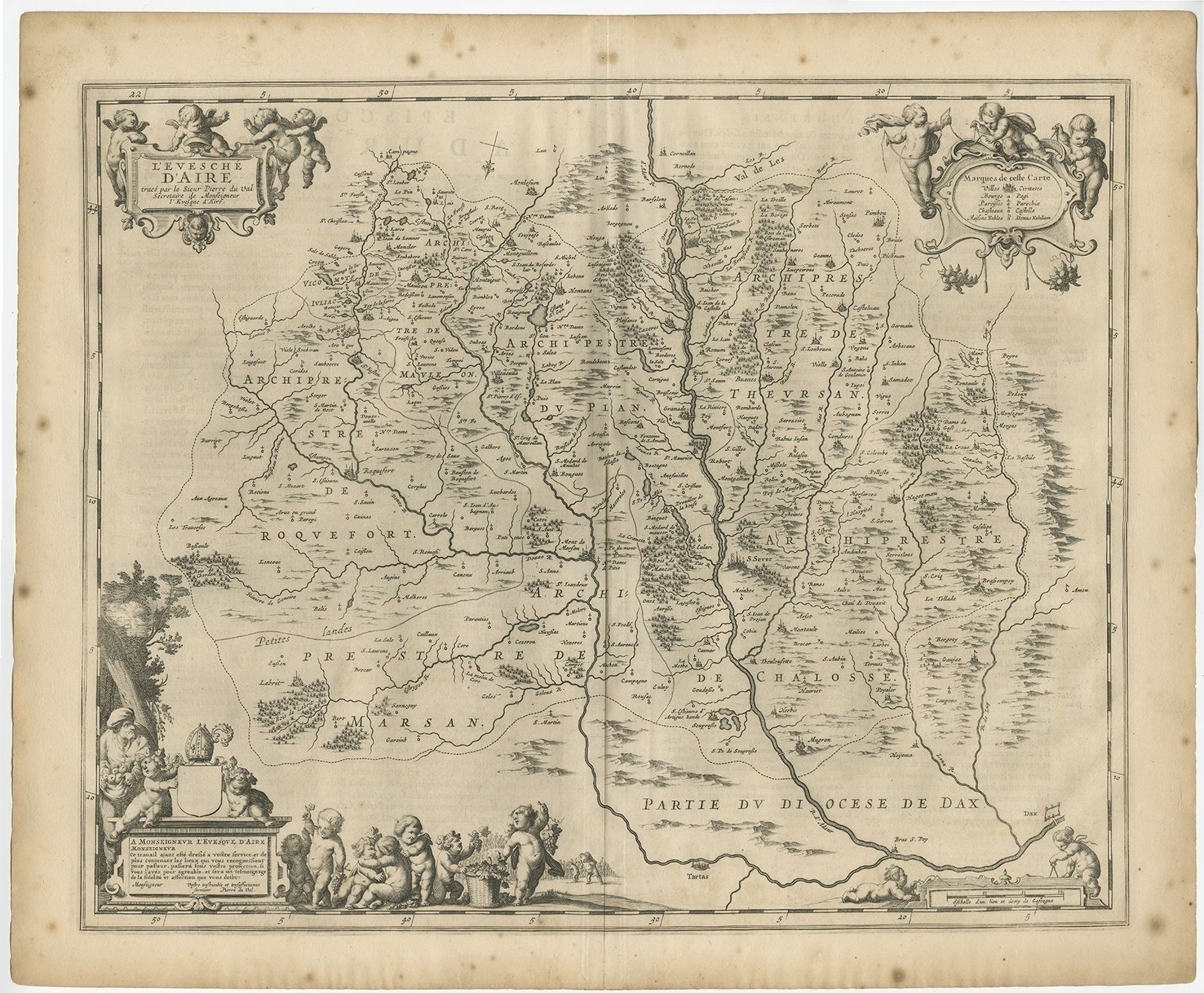 Antique Map Of The Region Of Aire Sur L'adour By Janssonius (1657)