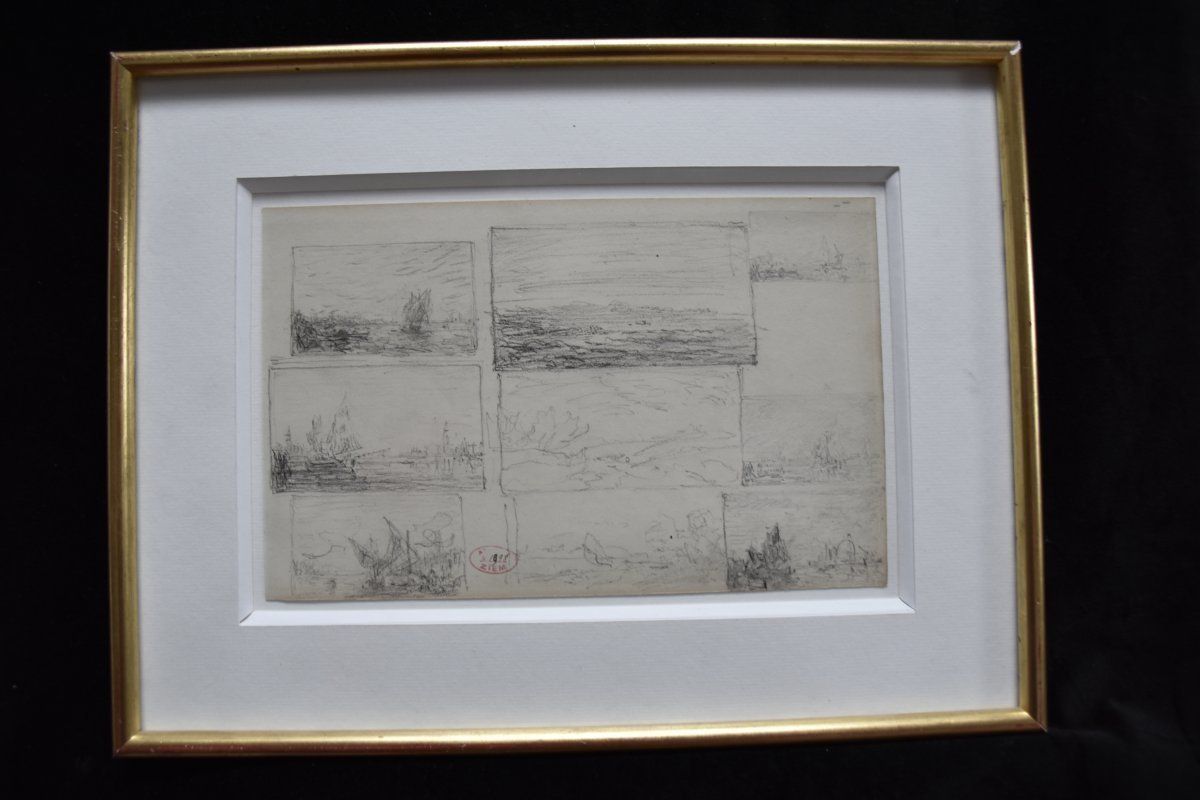 Félix Ziem (1821 1911) Landscape And Marine Studies, Graphite On Paper Flag photo furniture