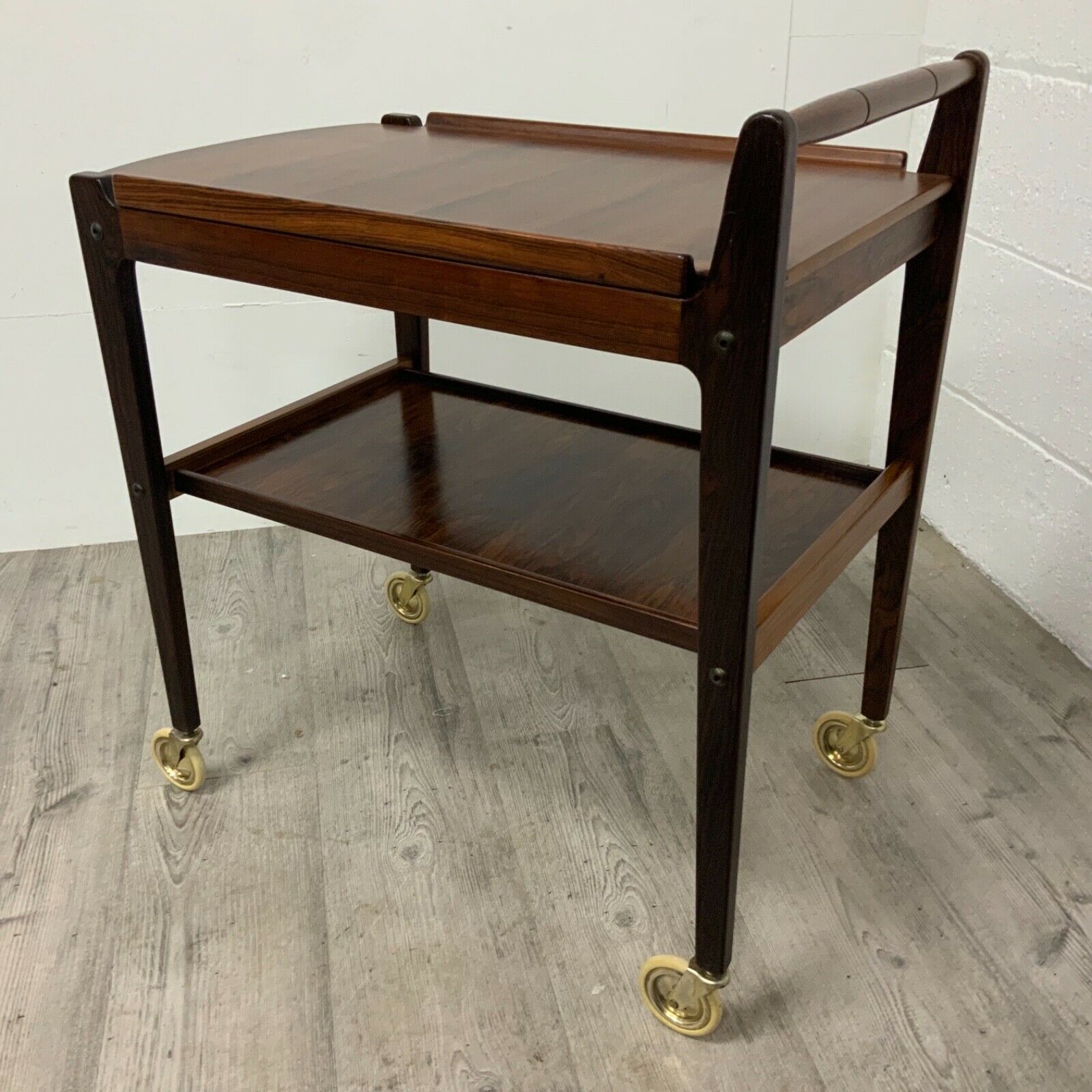 Danish Roswood Drinks Trolley Bar Cart By Erik Gustafsson, Removable Tray photo Furniture