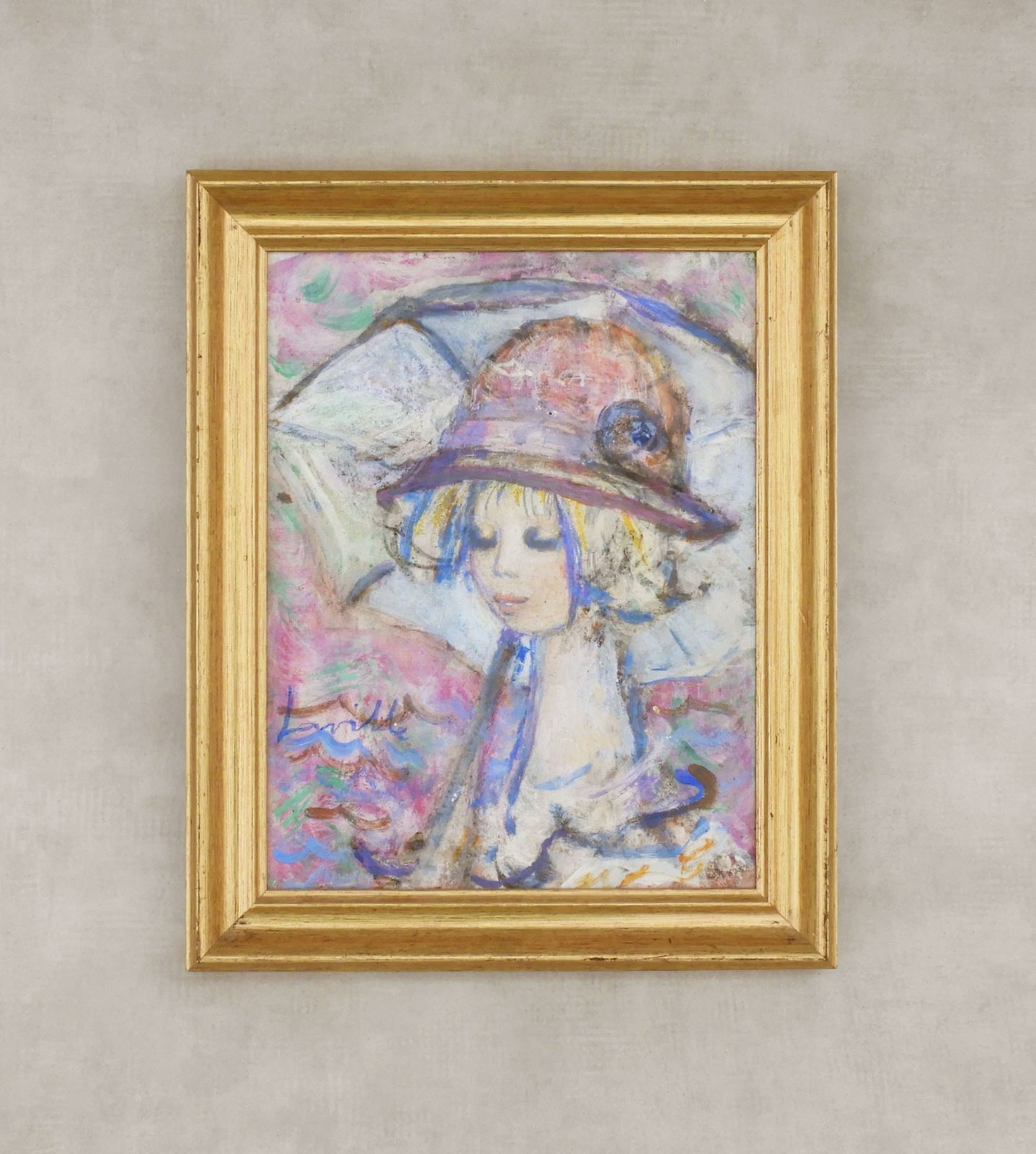 Painting ‘Jeune Femme Au Chapeau’  By Henri La Ville C1960 France Oil On Canvas photo furniture