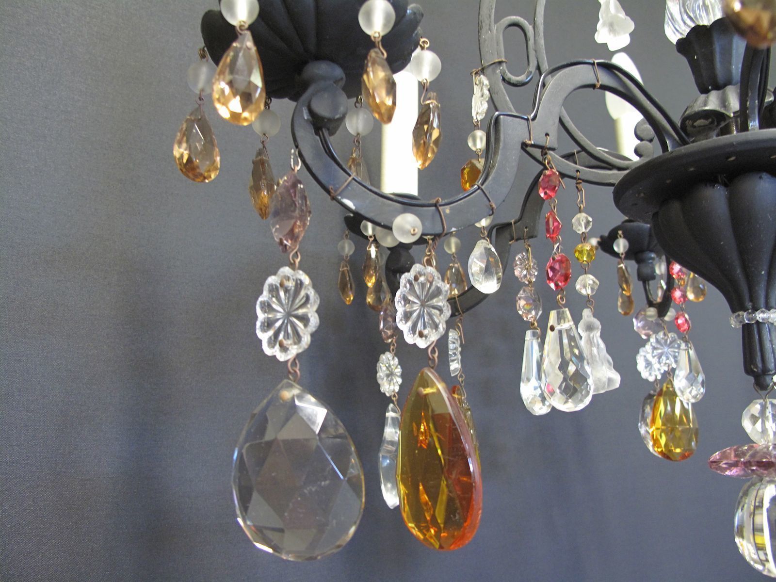 6 Arm Black Iron Chandelier, Ca 1930 photo Lighting