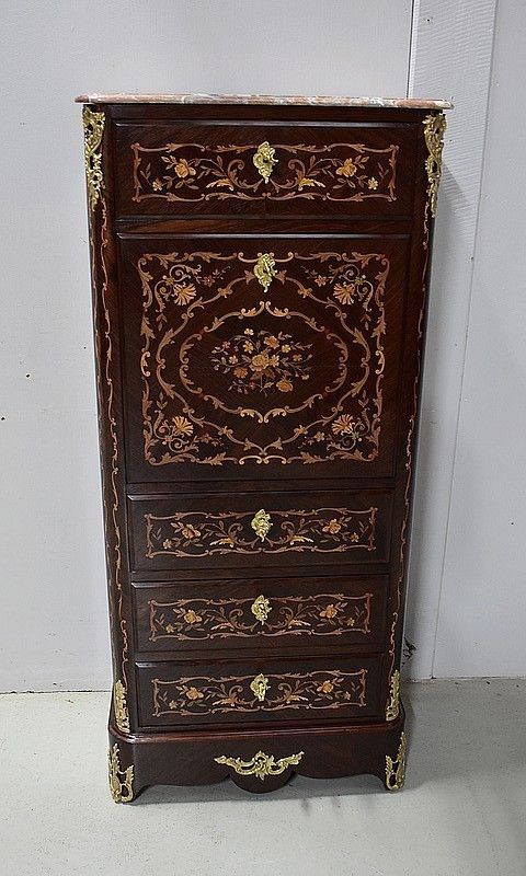 Inlaid Small Secretary, Rosewood, Louis XIV Style, Napoleon III Nineteenth