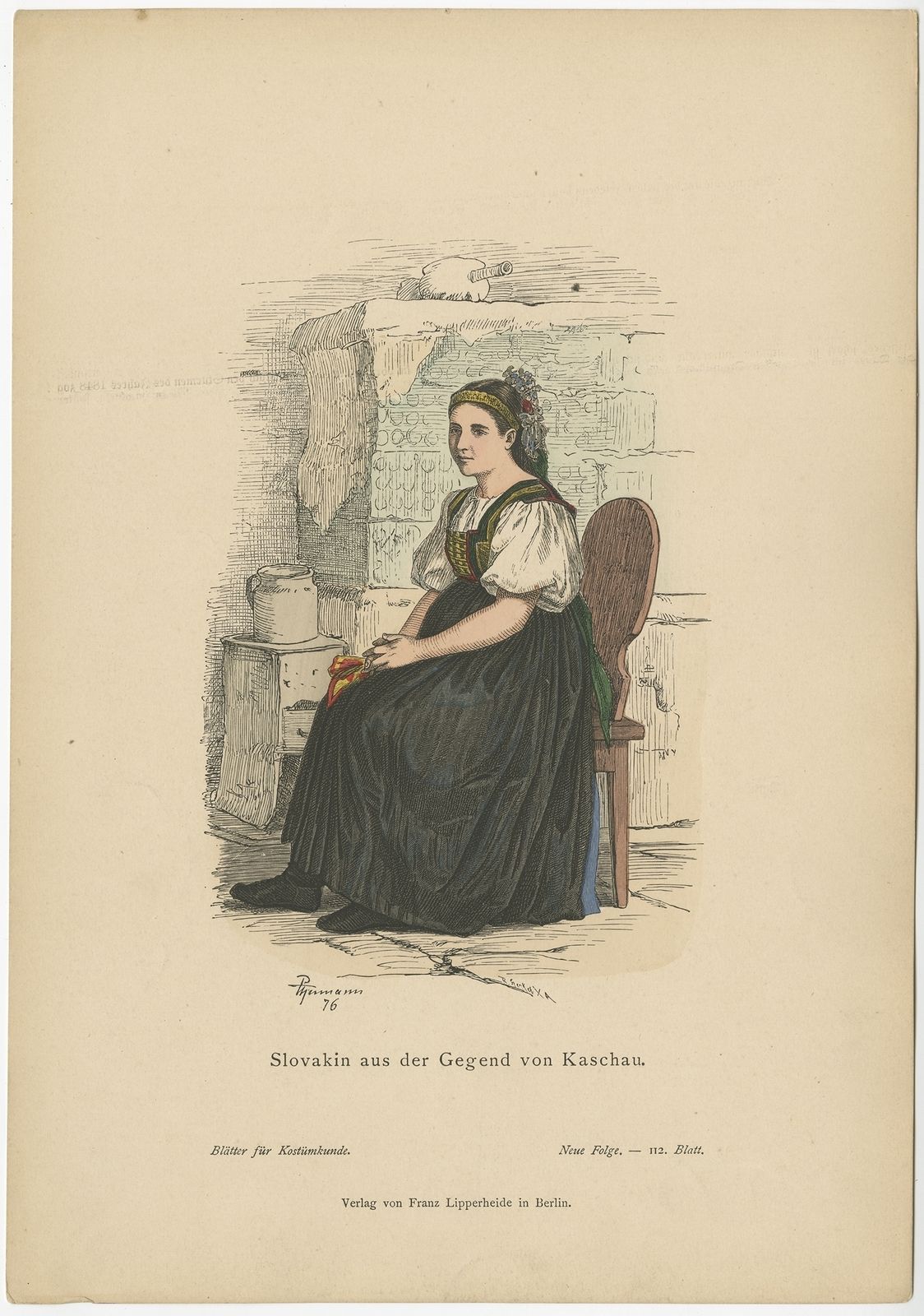 Antique Costume Print Of A Slovakin From The Region Of Košice By Lipperheide (C.1880)