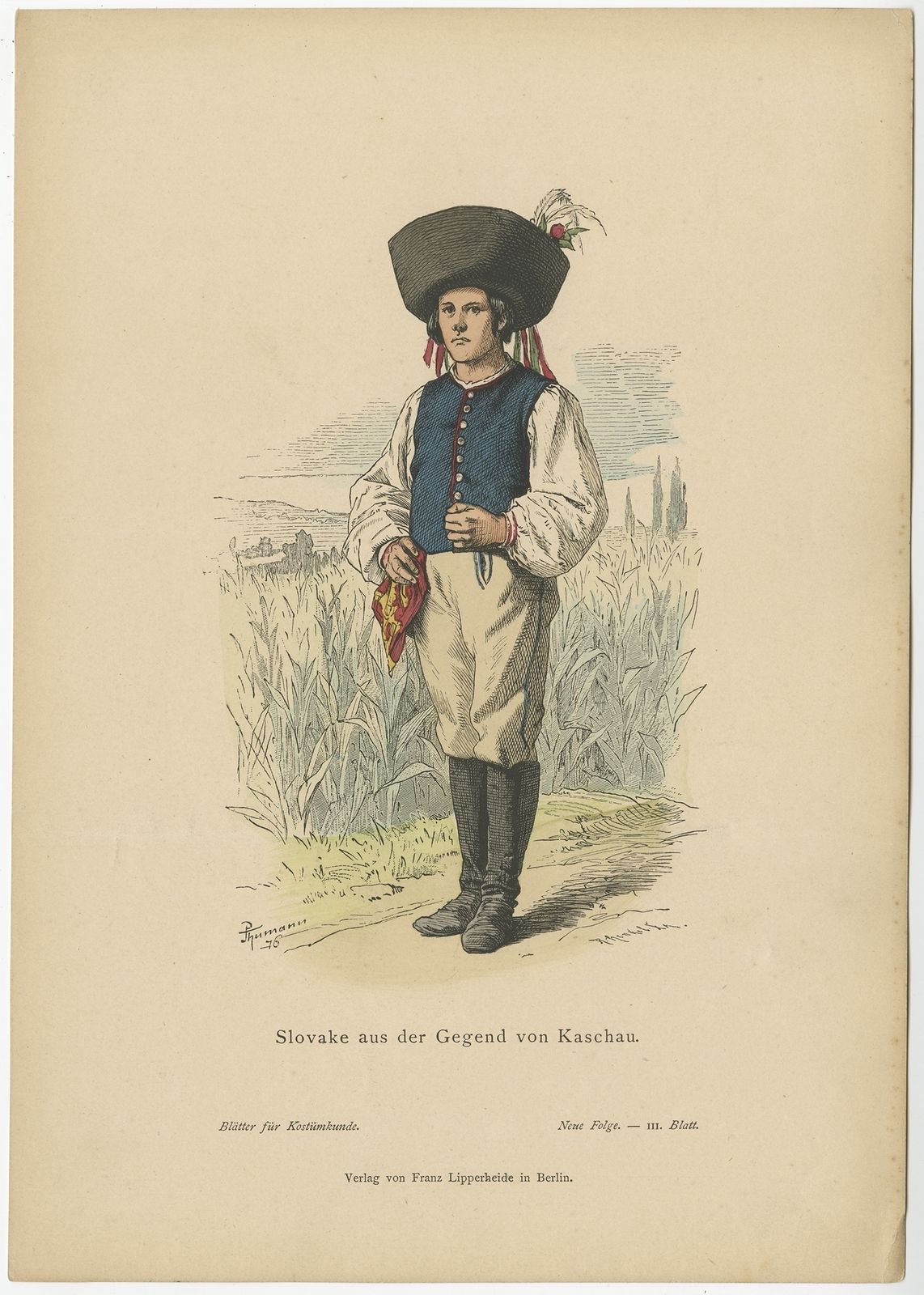 Antique Costume Print Of A Slovake From The Region Of Košice By Lipperheide (C.1880)