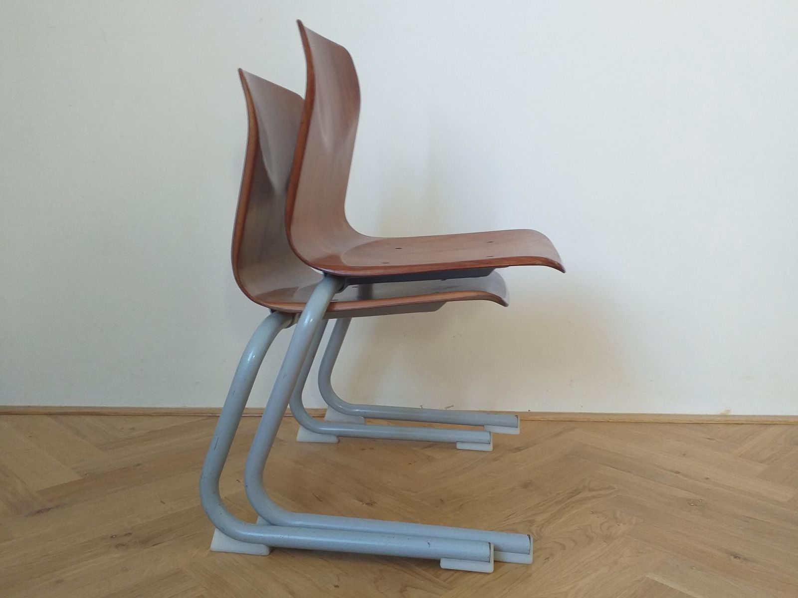Pair Of Midcentury Children / School Chairs Pagholz, Elmar Flötotto, 1980s photo vintage