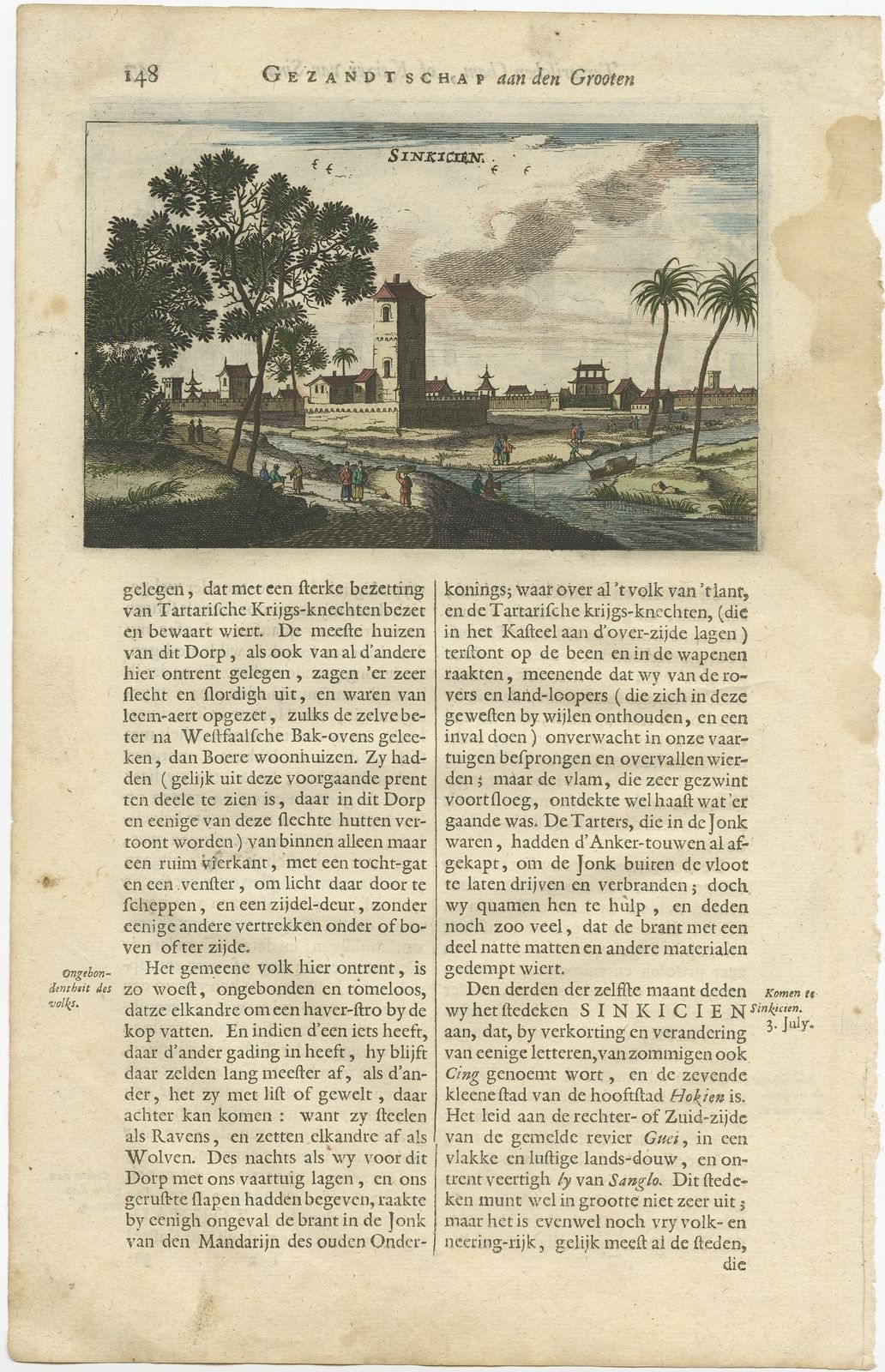 Antique Print Of The City Of Sinkicien By Nieuhof (1665)