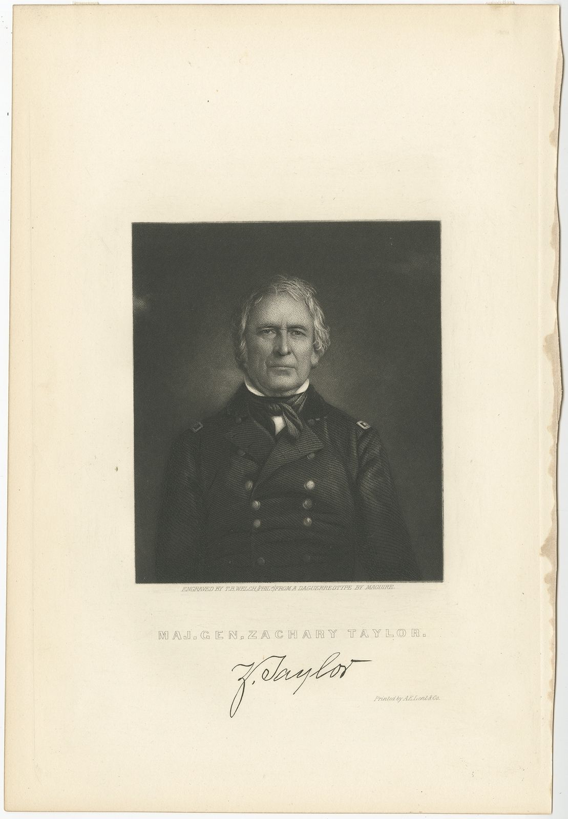 Antique Portrait Of Zachary Taylor By Welch (C.1865)