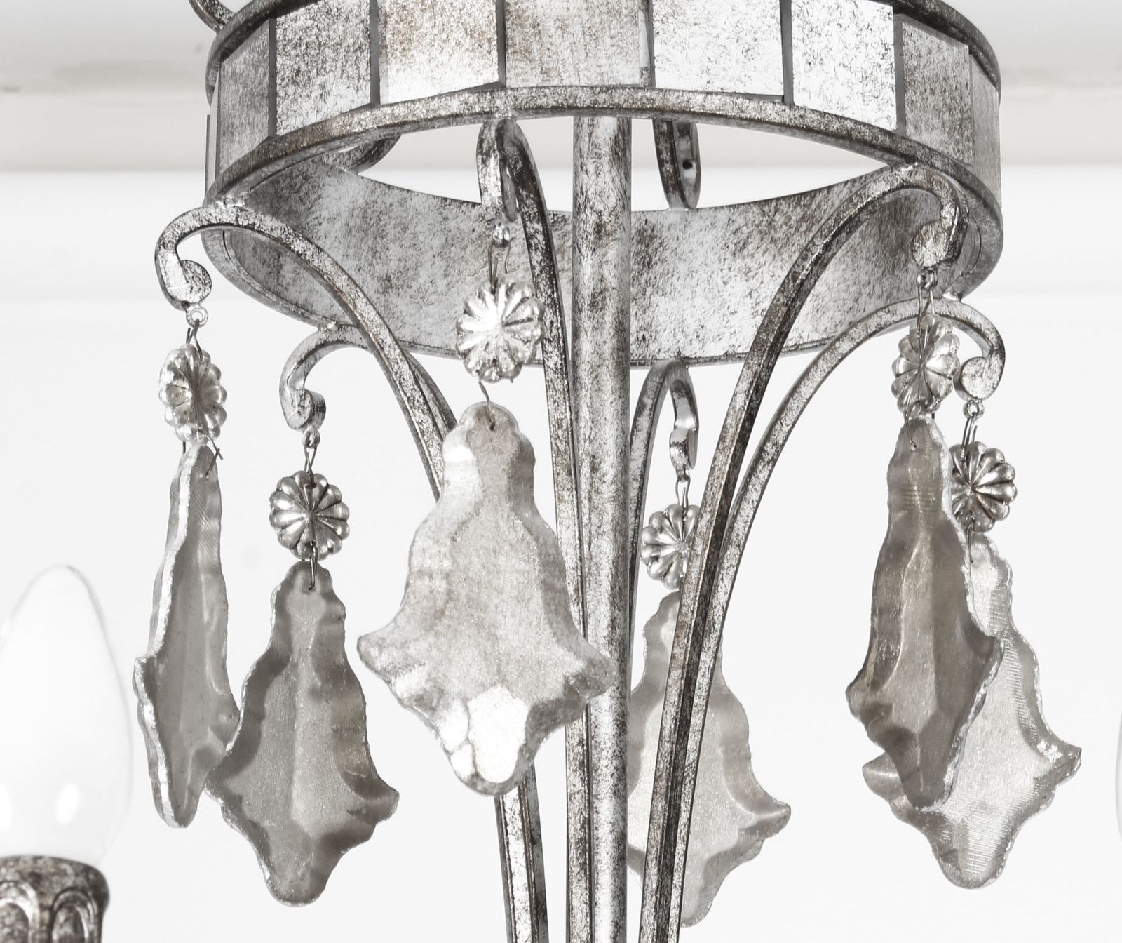Vintage Silvered Bronze & Mirrored Chandelier Late 20th Century photo vinterior