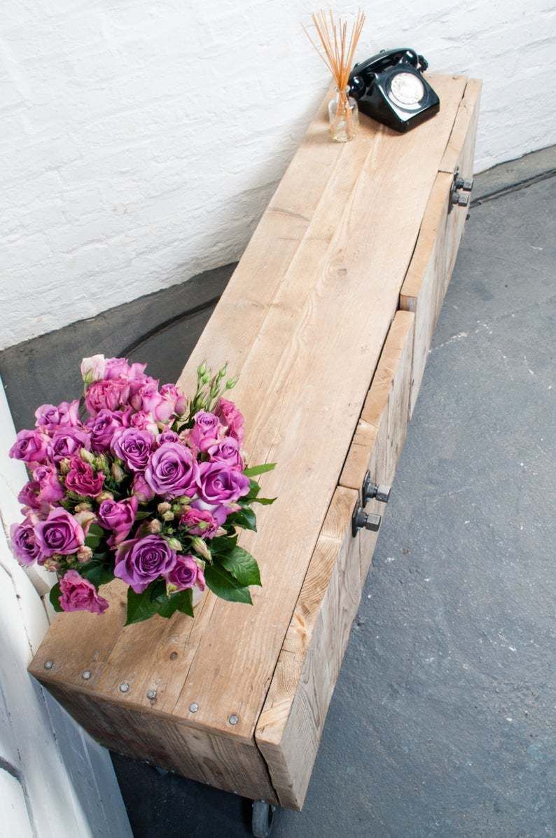 Josh Long Low 4 Door Reclaimed Scaffolding Board Media Unit With Steel Handles photo furniture
