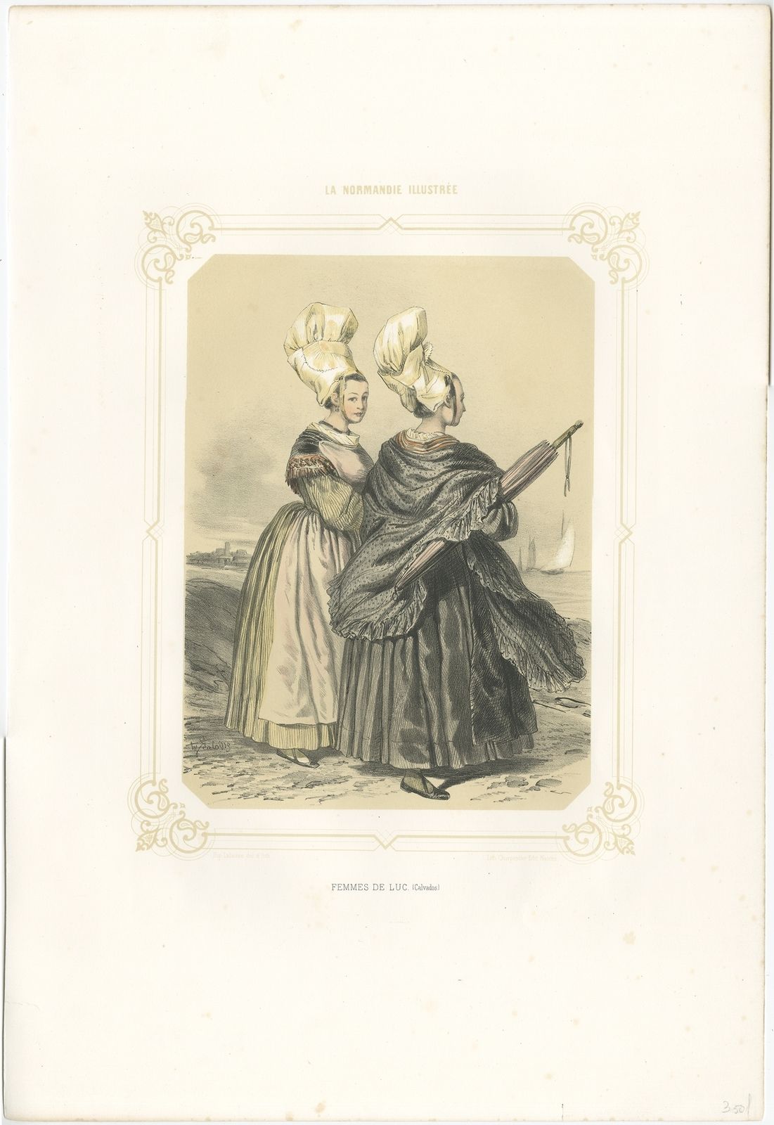 Antique Print Of Women From The Region Of Luc Sur Mer By Charpentier (1852)