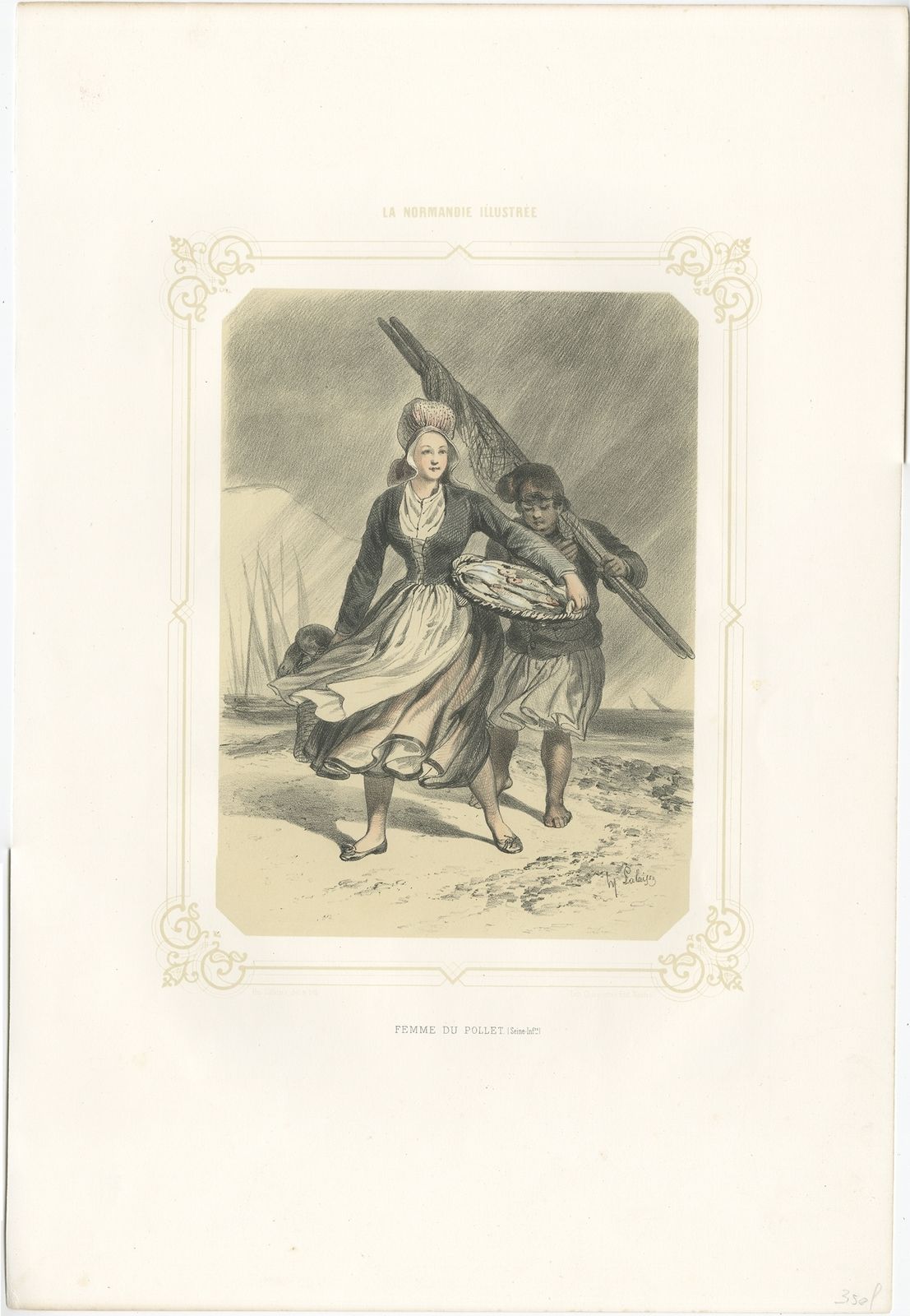Antique Print Of A Woman From Pollet By Charpentier (1852)