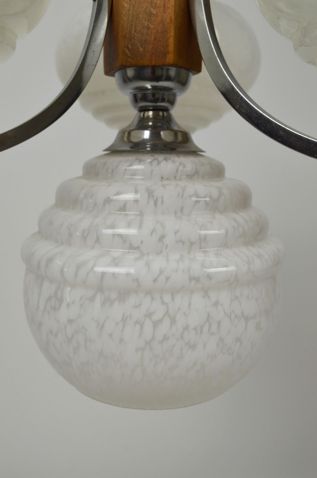 photo buy Art Deco Mid Century Modernist Chandelier, Wood & Chrome, France, Circa 1940