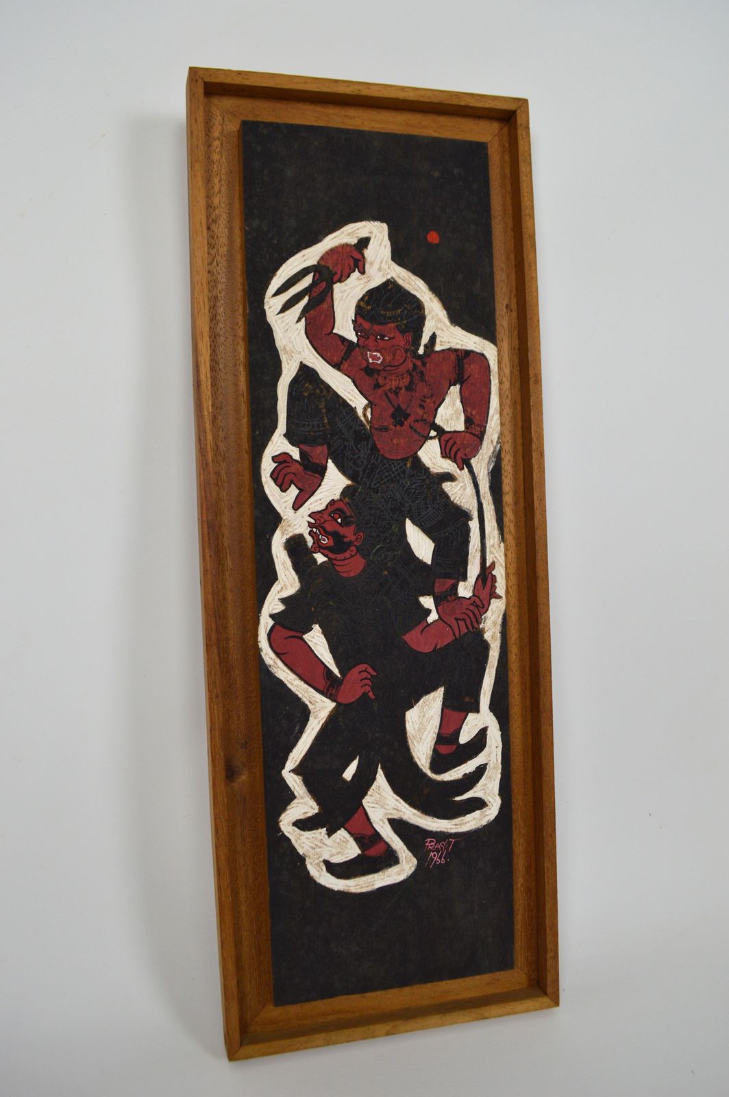 Painted Panel, Mythological Theme, Hanuman Vs Demon By Prasit, Thailand, 1966 photo furniture