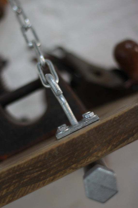Susie Reclaimed Scaffolding Board Shelf With Galvanised Steel Pipe Wall Brackets And Supporting Chains   Made To Order Industrial Furniture photo 195.0