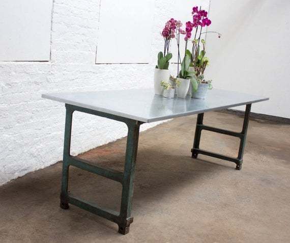 Saunders Industrial Zinc Topped Table With Vintage Reclaimed Metal Workers Workbench Legs   Made To Measure Furniture photo 2775.0