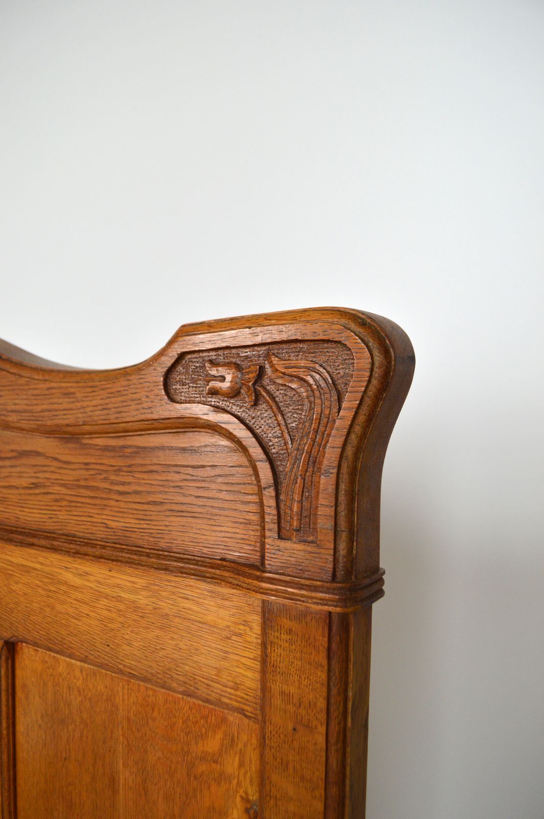 French Art Nouveau Twin Beds Bedroom Set Of 3 In Solid Carved Oak, Circa 1910 photo buy