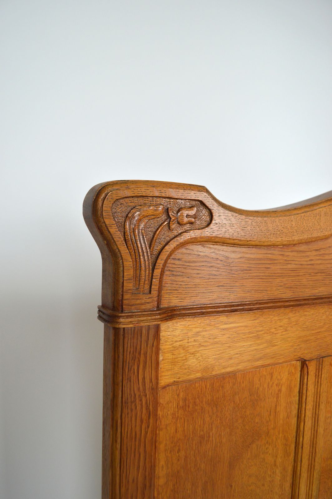 photo for sale French Art Nouveau Twin Beds Bedroom Set Of 3 In Solid Carved Oak, Circa 1910