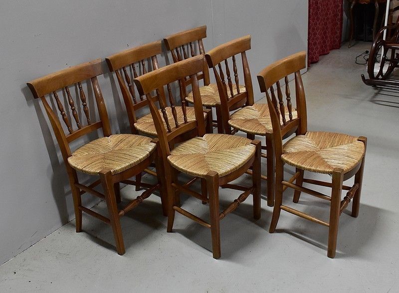 Suite Of 6 Chairs Strawed Blond Cherry   2nd Half Of The Nineteenth photo furniture