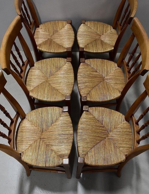Suite Of 6 Chairs Strawed Blond Cherry   2nd Half Of The Nineteenth photo buy