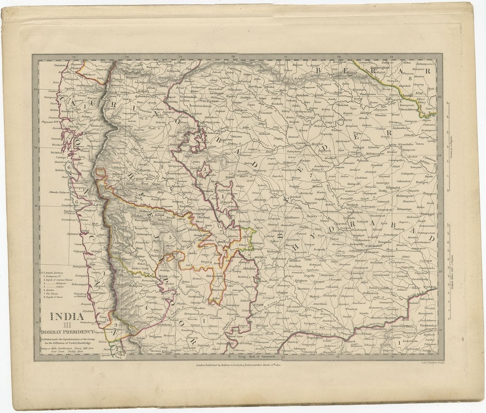 Pl. 3 Antique Map Of Part Of The Bombay Presidency By Walker (1831)