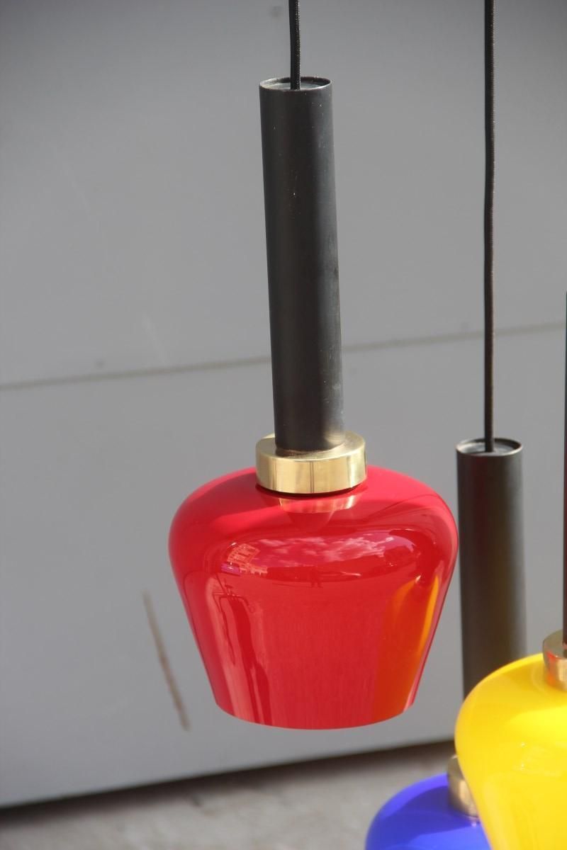 Chandelier Pendant Brass Italian Design Vistosi 1950 Black, Yellow, Blu, Red photo buy