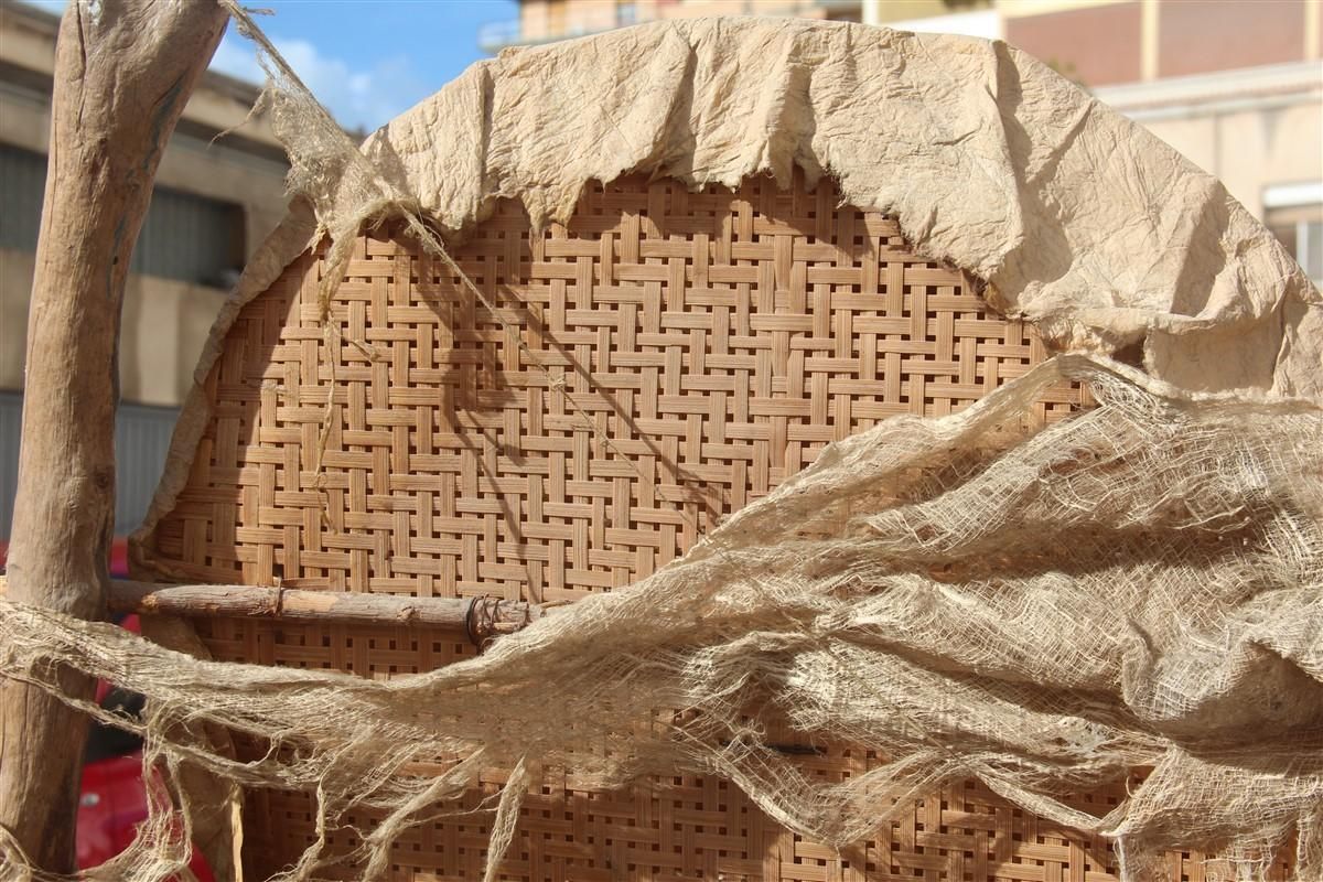 Floor Naturalist Parchment Brown Wood And Fabrics 1960 Metal Bolts African Straw photo buy