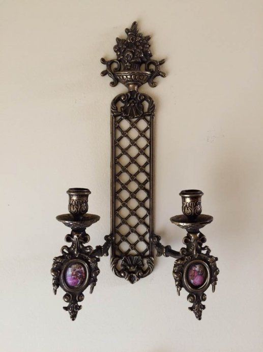 Brass Hand Painted Wall Candle Holders