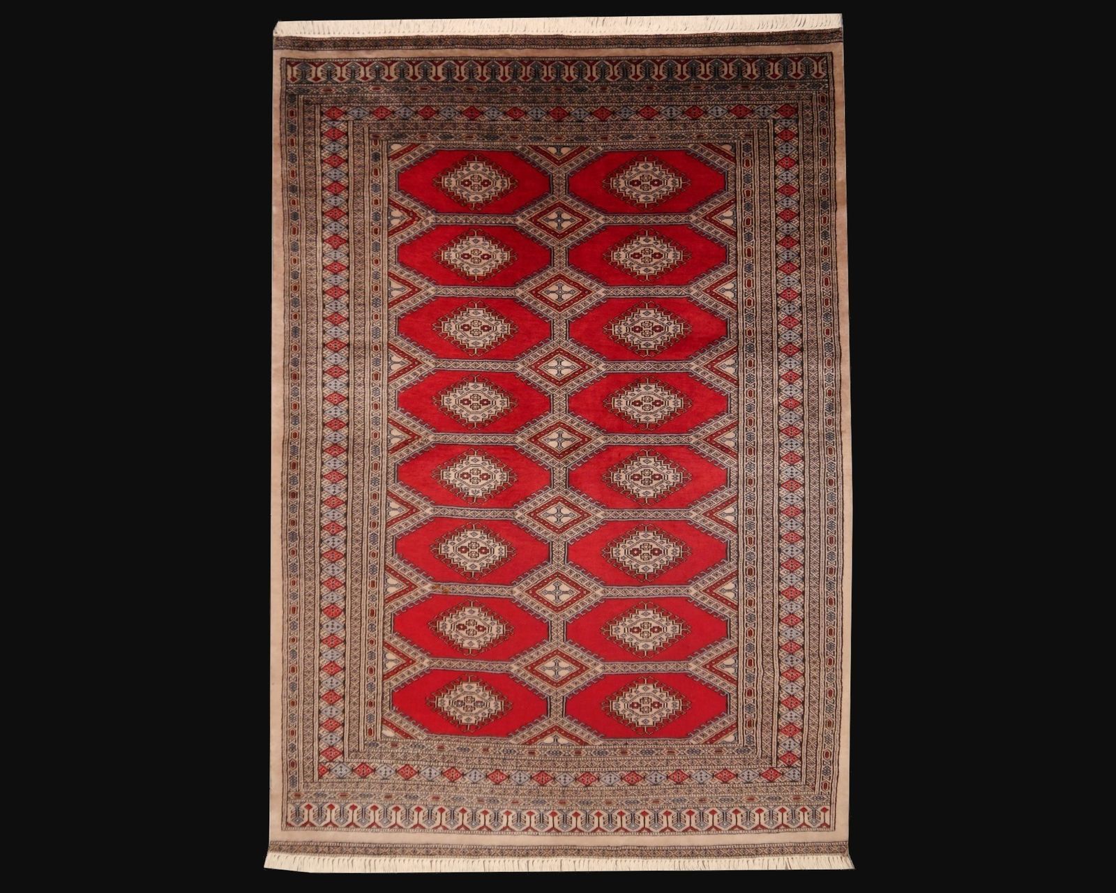 photo for sale Vintage Turkmen Rug From Pakistan, 1980s Dark Red, Grey 