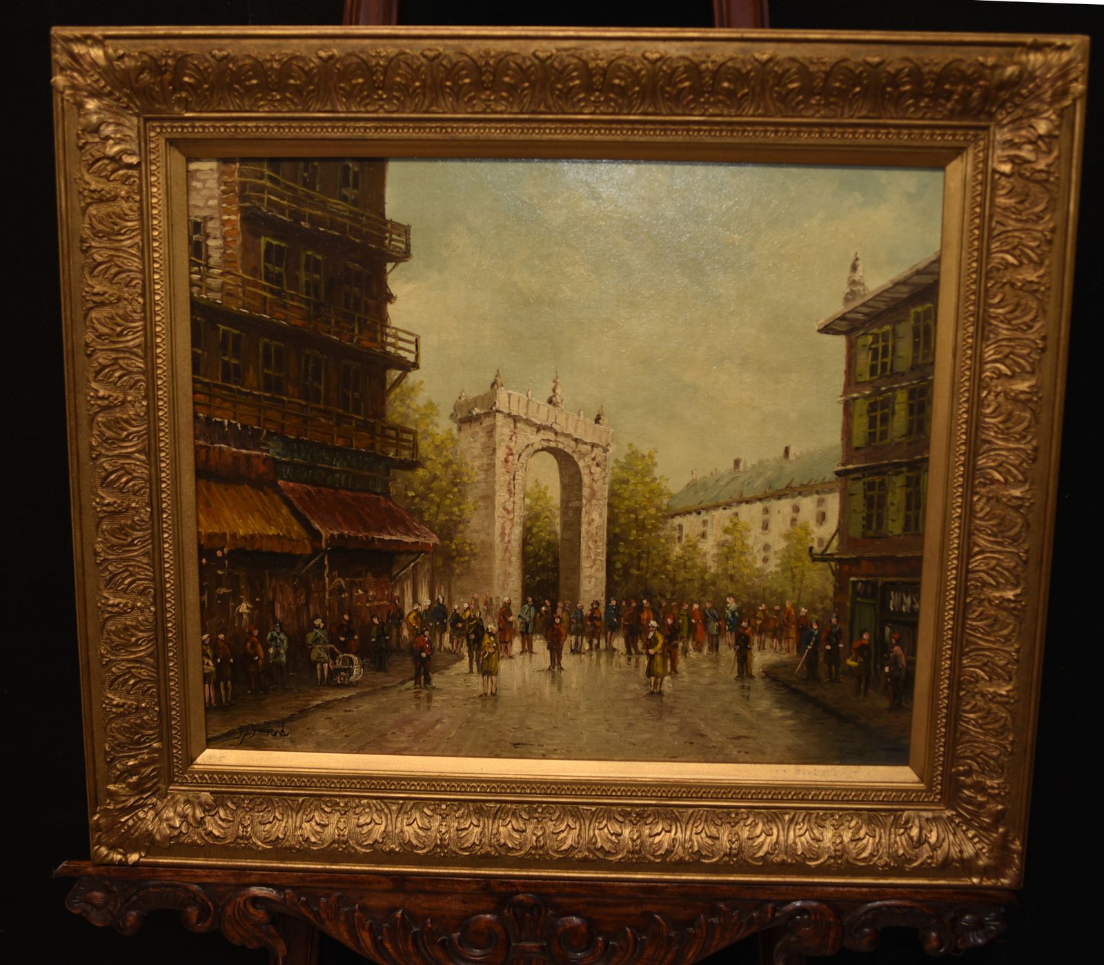 Italian Oil Painting Triumphal Arch Cityscape Signed Rome photo Art