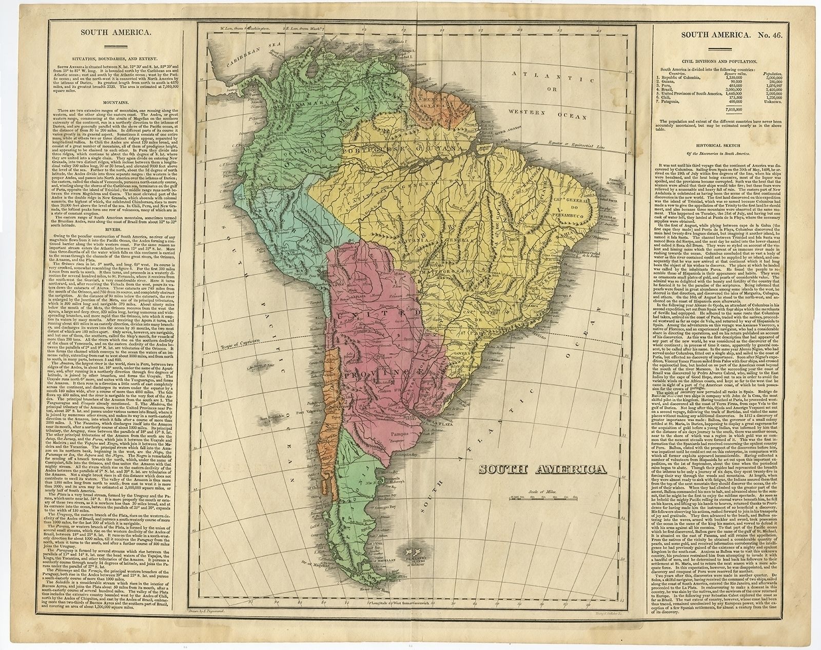 Antique Map Of South America By Carey (1822)
