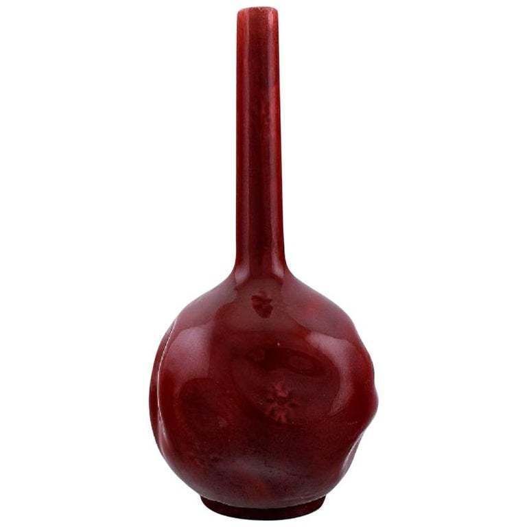 Rörstrand, Sweden, Early Vase With Narrow Neck In Glazed Faience, Circa 1900