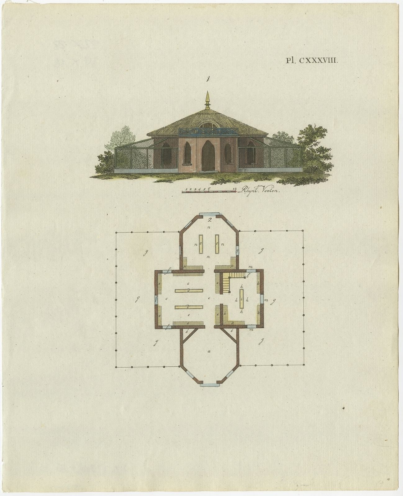 Pl. 138 Antique Print Of Garden Architecture By Van Laar (1802)