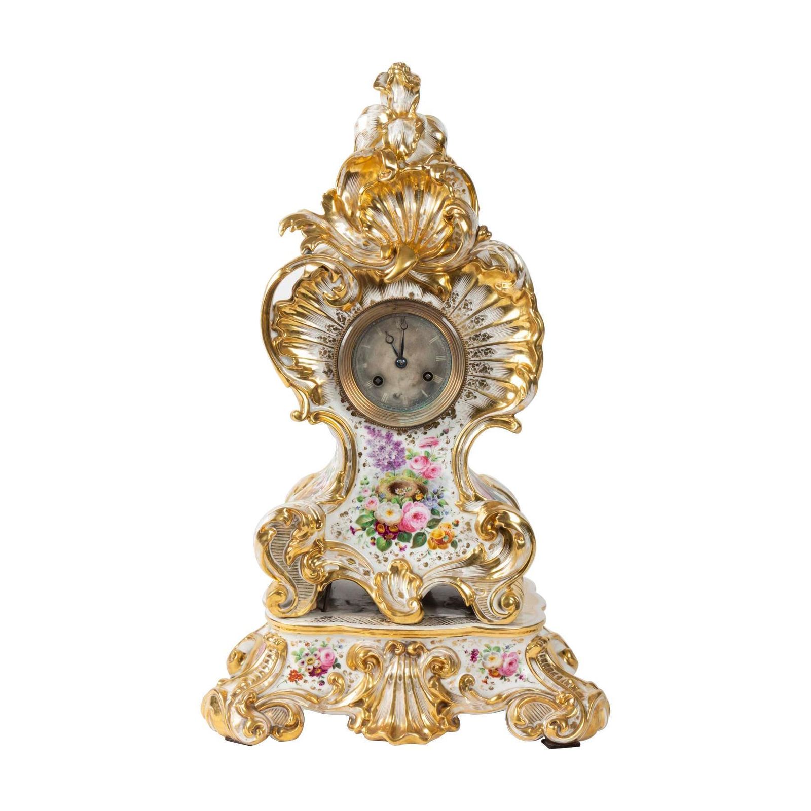 Louis XV Style Napoleon III Clock By Jacob Petit In Porcelain Of Paris