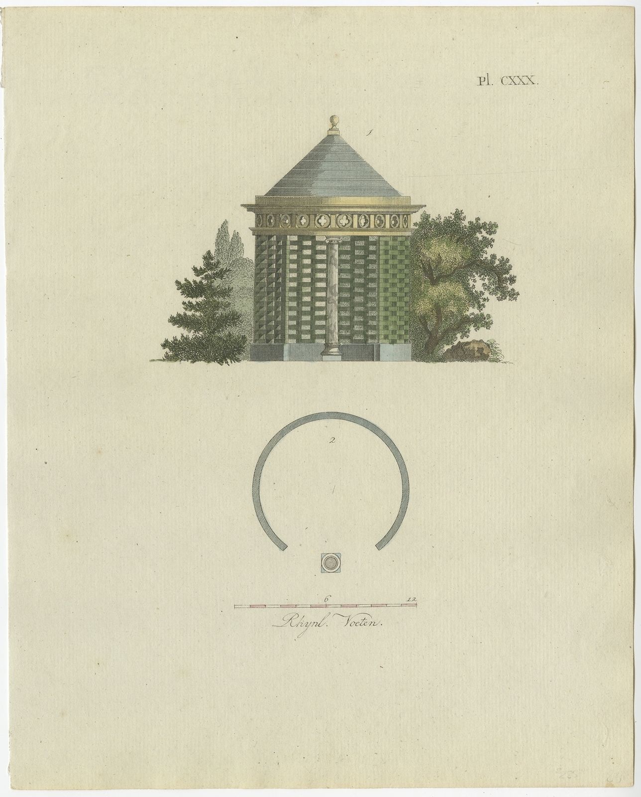 Pl. 130 Antique Print Of Garden Architecture By Van Laar (1802)