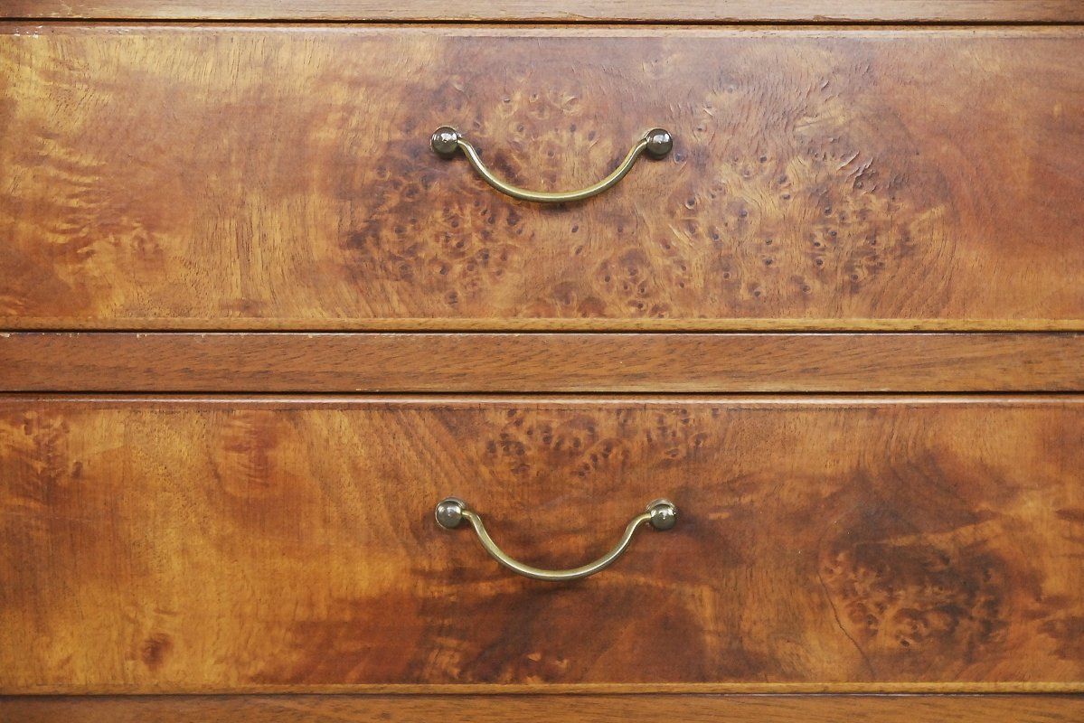 Antique Walnut And Burl Swedish Buffet With Glass Vitrine, 1940s photo furniture