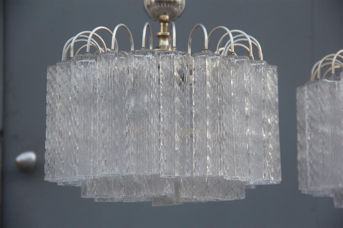 Round Pair Of Ceiling Lamp Venini Ice Glass 1960 Triangolar Tubes Italian Design photo for sale