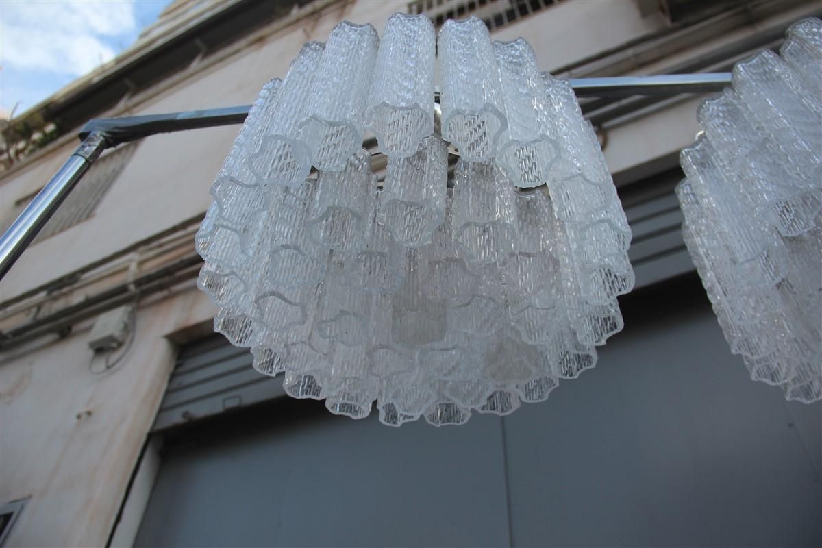 Round Pair Of Ceiling Lamp Venini Ice Glass 1960 Triangolar Tubes Italian Design photo vinterior