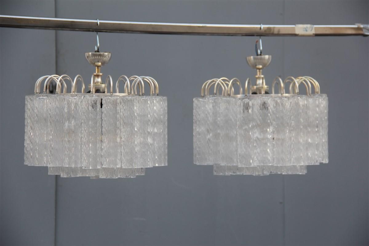 Round Pair Of Ceiling Lamp Venini Ice Glass 1960 Triangolar Tubes Italian Design photo buy